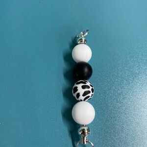 Black & White Beaded Charm Keychain